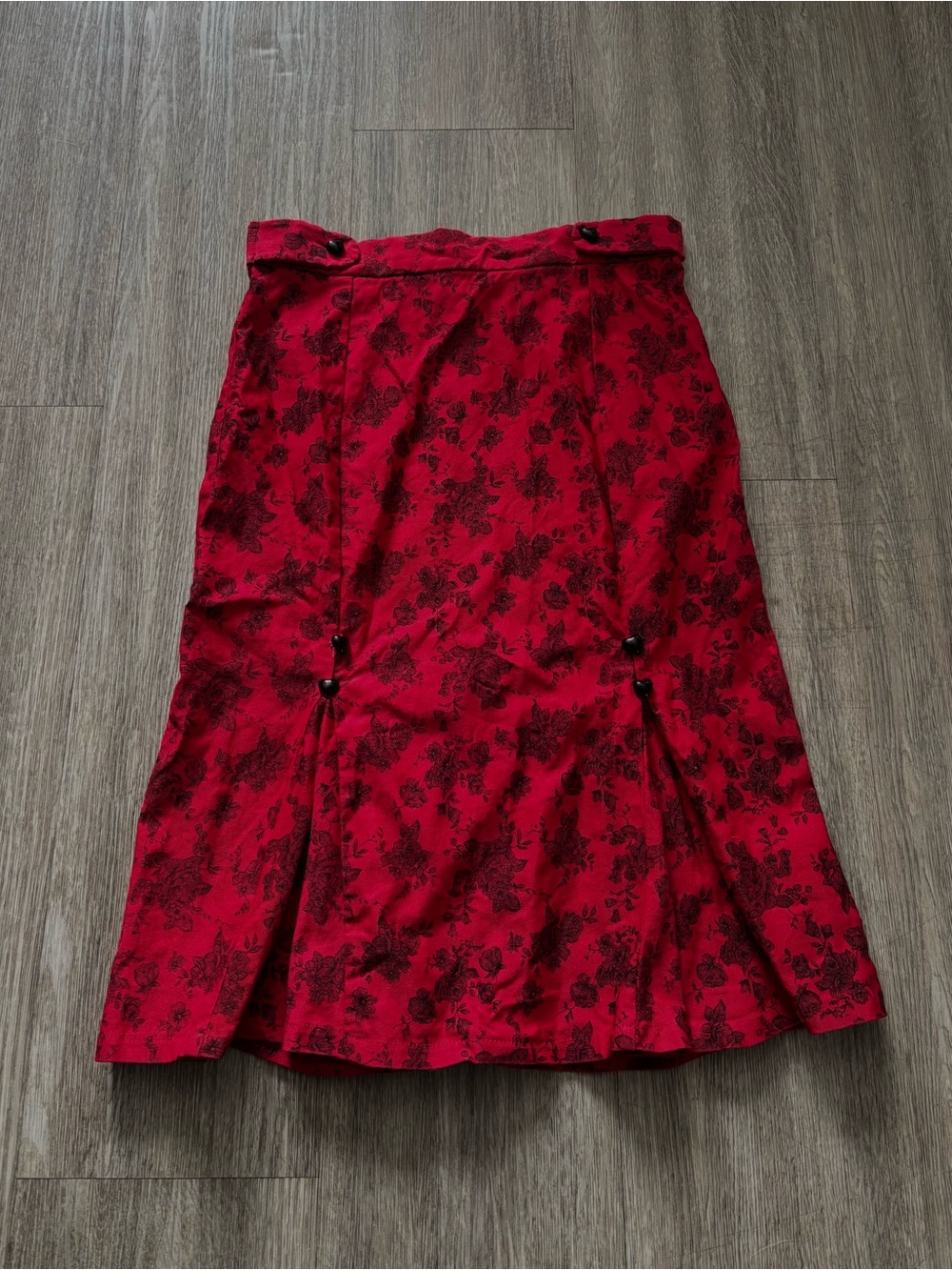 Voodoo Vixen Red and Black Floral Midi Skirt